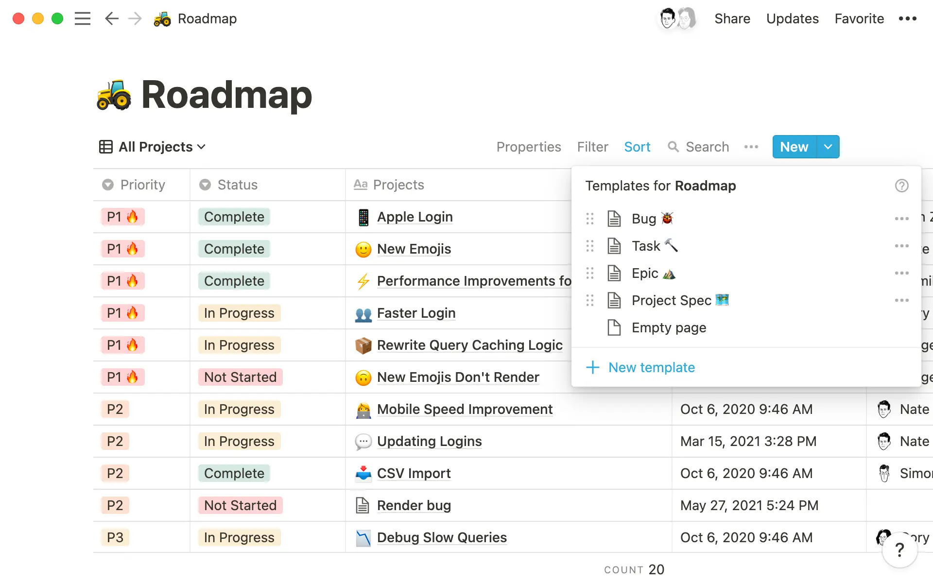 Database templates - hero