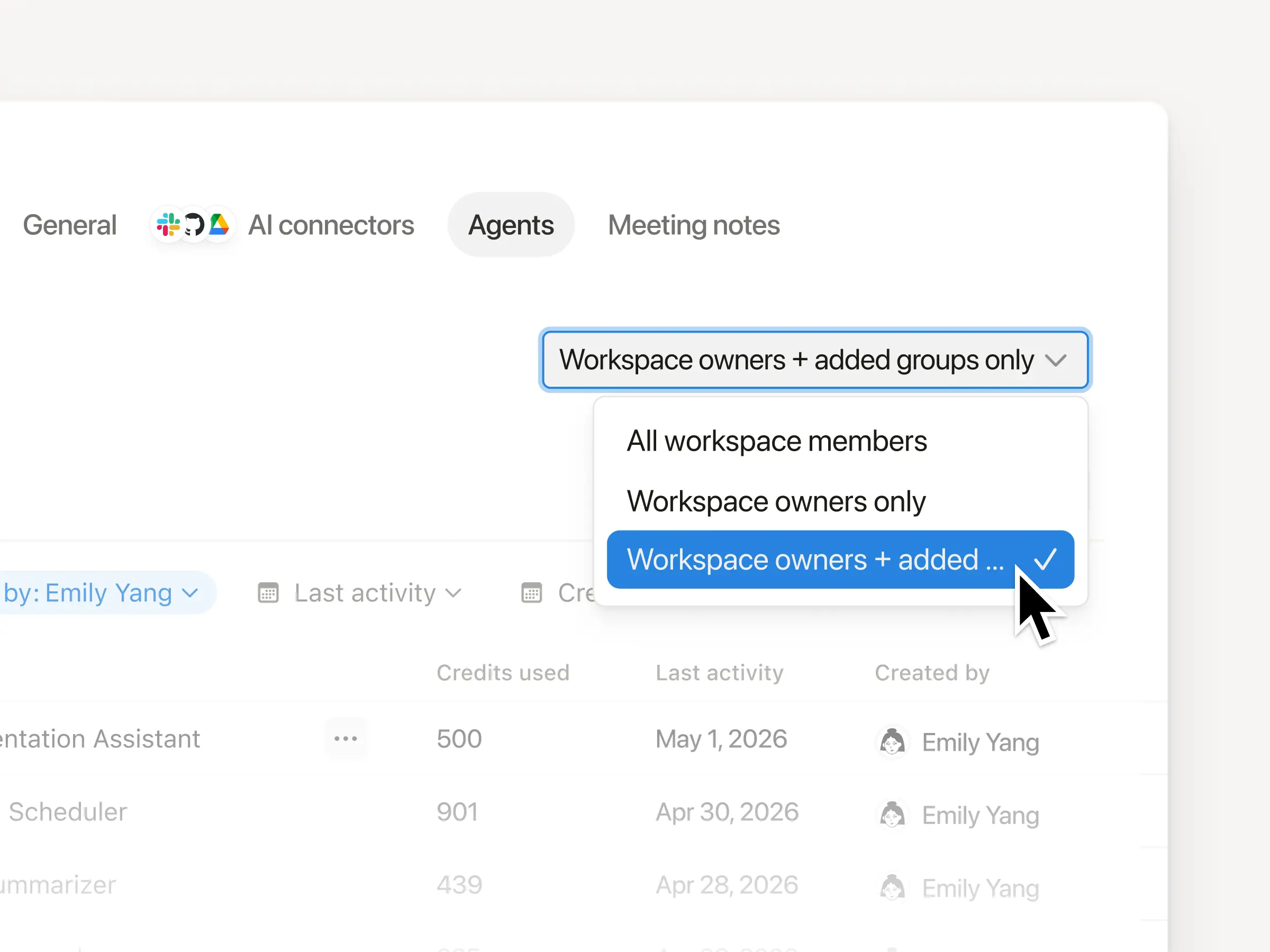 Control who can create agents from the "Notion AI" tab under "Agents" in your workspace settings.