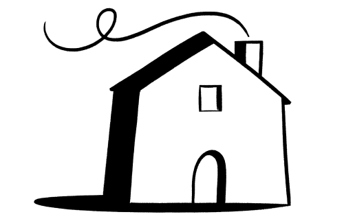 An illustration of a house with a plume of smoke coming from the chimney.