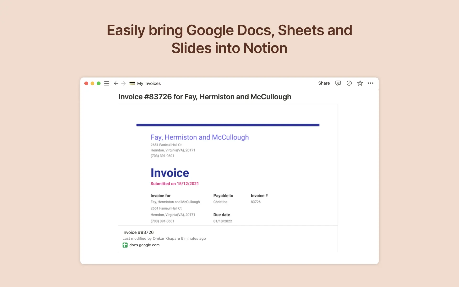 View Google Drive files in Notion pages and databases