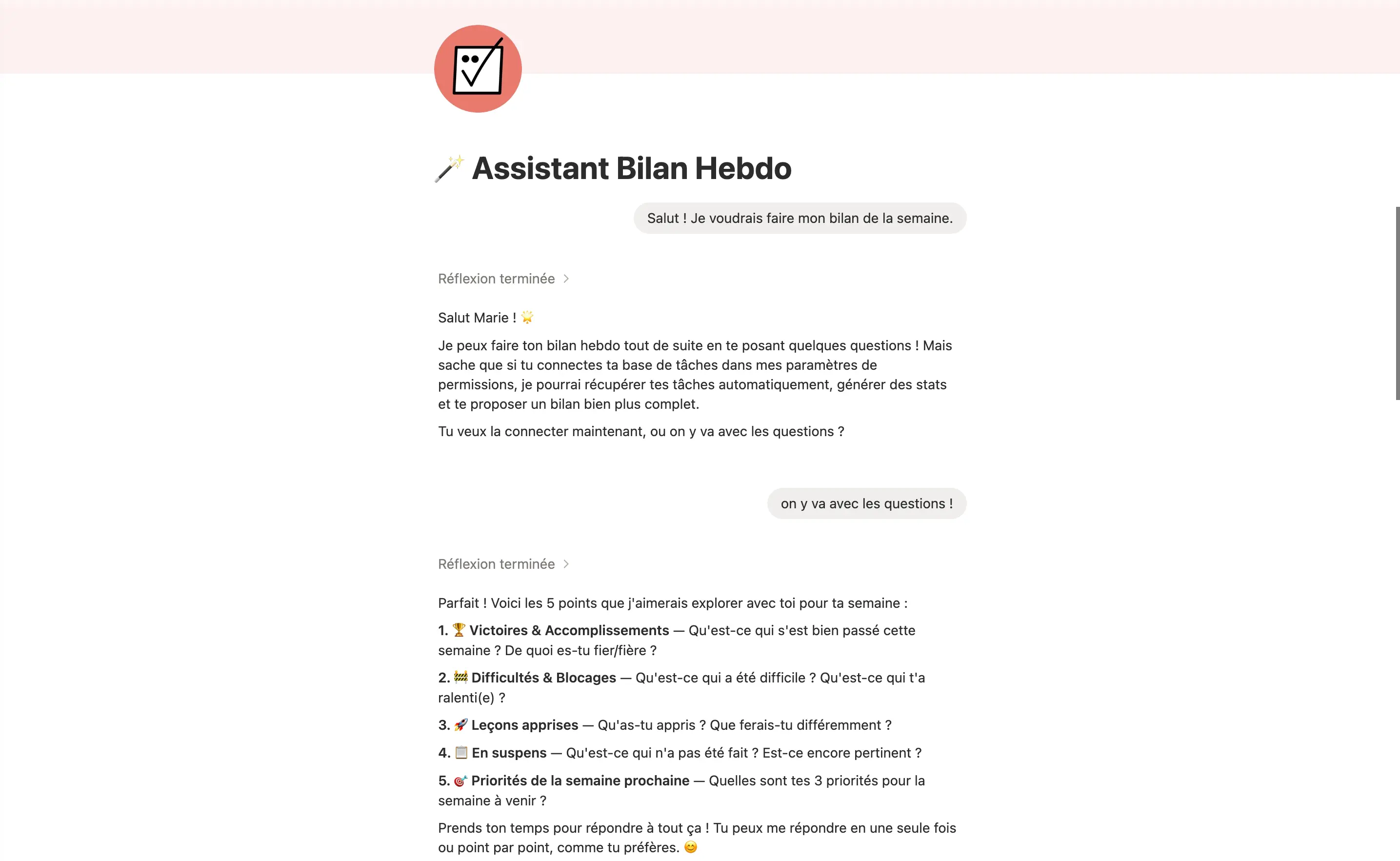 🪄 Assistant Bilan Hebdo